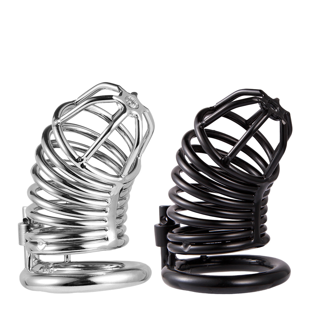 Black Steel Male Chastity Cage Penis Restraint Device Metal Cock Lock Ring Erotic Sex Toys For Men - 1
