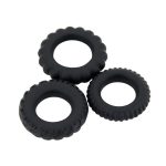 Black Silicone 3pcs Basic Penis Ring Set Stretchy Cock Cockring Sex Dick Rings For Men Dildo - 5