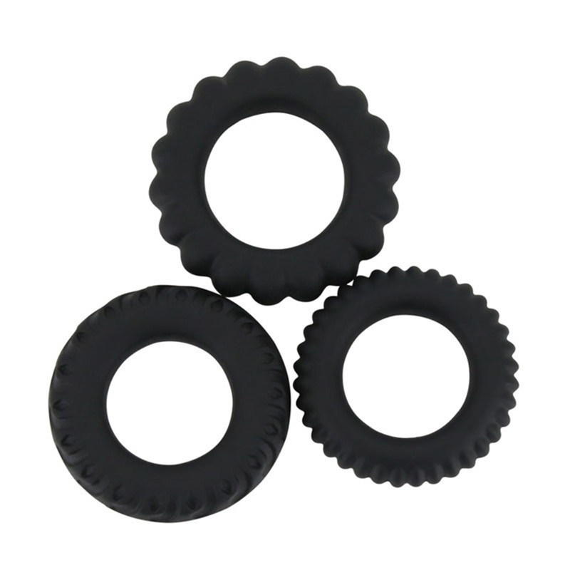 Quality Black Silicone Penis Ring Set 3pcs Stretchy Durable Male Enhancement Rings For Men - 4