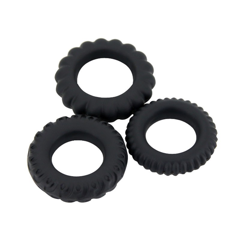 Quality Black Silicone Penis Ring Set 3pcs Stretchy Durable Male Enhancement Rings For Men - 3