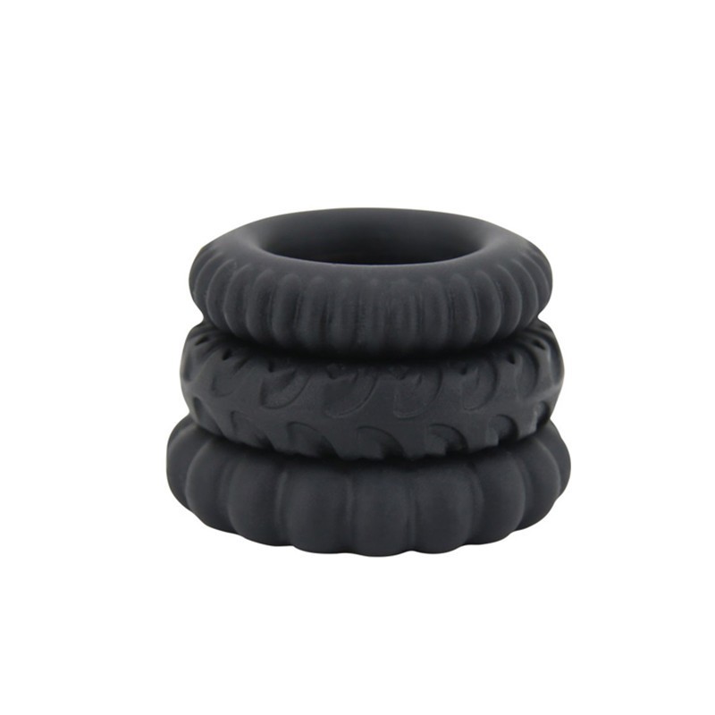 Quality Black Silicone Penis Ring Set 3pcs Stretchy Durable Male Enhancement Rings For Men - 2