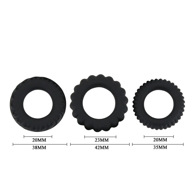 Quality Black Silicone Penis Ring Set 3pcs Stretchy Durable Male Enhancement Rings For Men - 1