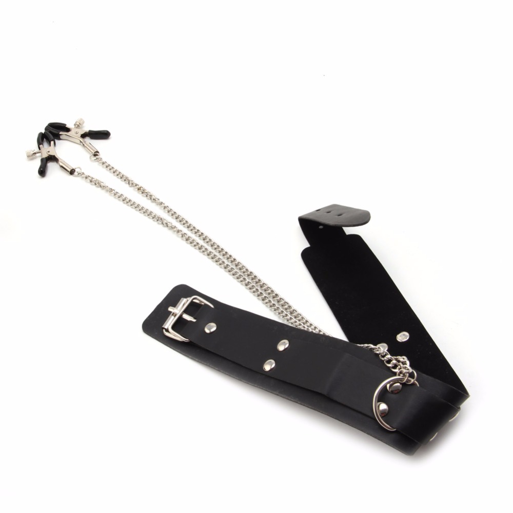 Adult Bdsm Cosplay Accessories Pu Leather Slave Collar With Adjustable Nipple Clamps For Erotic Games - 2