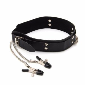 Sex Toys Slave Collar Nipple Clamps Pu Leather Necklace Bdsm Cosplay For Adult Games Hot