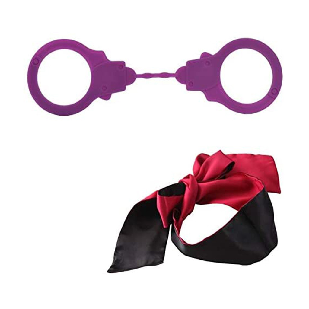 Silicone Bondage Set With Handcuffs And Blindfold Adult Sm Restraints Sex Toy Kit - 3