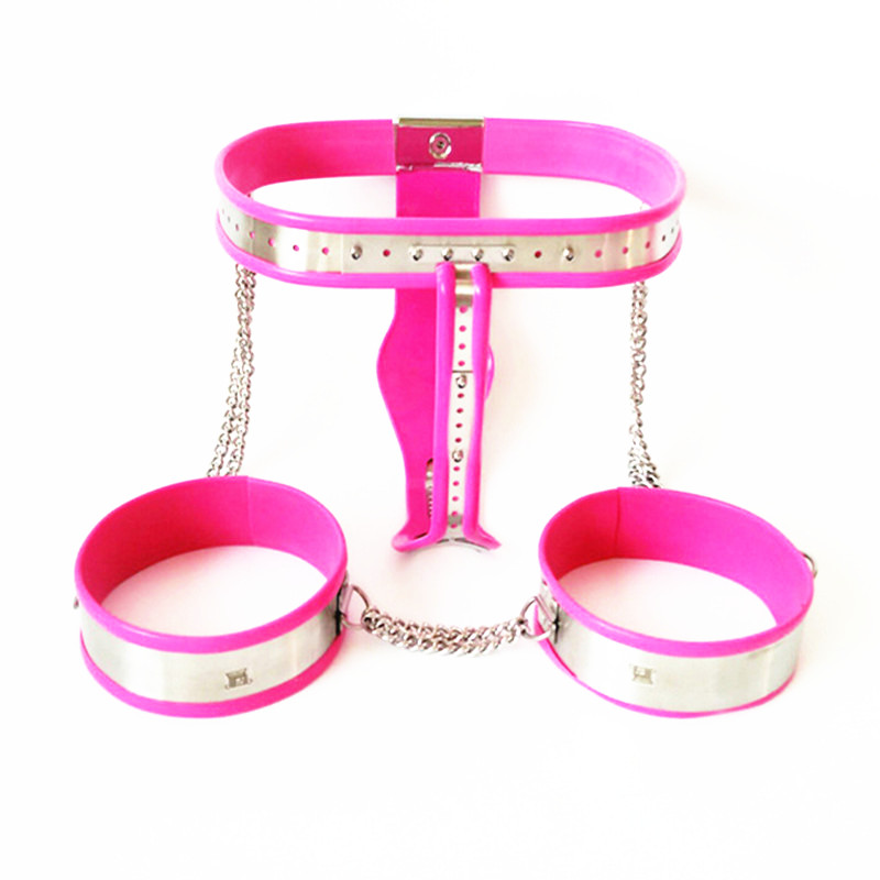 Womens Pink Chastity Belt With Stainless Steel Analvaginal Plug Adjustable Restraint Pants Sex Toy G57 - 2