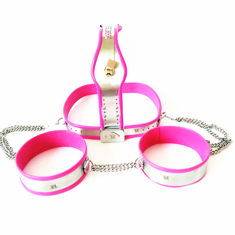 Womens Pink Chastity Belt With Stainless Steel Analvaginal Plug Adjustable Restraint Pants Sex Toy G57 - 4