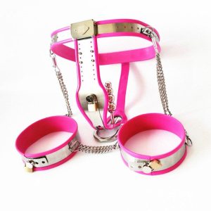 Female Chastity Device Pink Belts With Rings And Stainless Steel Anal Vaginal Plug Restraints Pants Sex Toy G5-7