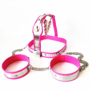 Female Chastity Device Pink Belts With Rings And Stainless Steel Anal Vaginal Plug Restraints Pants Sex Toy G5-7 - 2