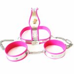 Female Chastity Device Pink Belts With Rings And Stainless Steel Anal Vaginal Plug Restraints Pants Sex Toy G5-7 - 5