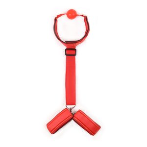 Soft Solid Red Sponge Anti-back Handcuffs And Mouth Gag Couple Toys Sex For Woman Bondage Straps Nylon Couples - 2