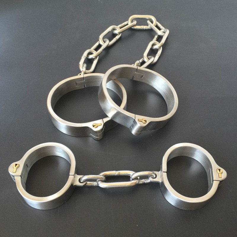 Stainless Steel Handcuffs And Ankle Cuffs With Stealth Lock For Bdsm Roleplay Unisex Fetish Restraints Sex Toy - 4
