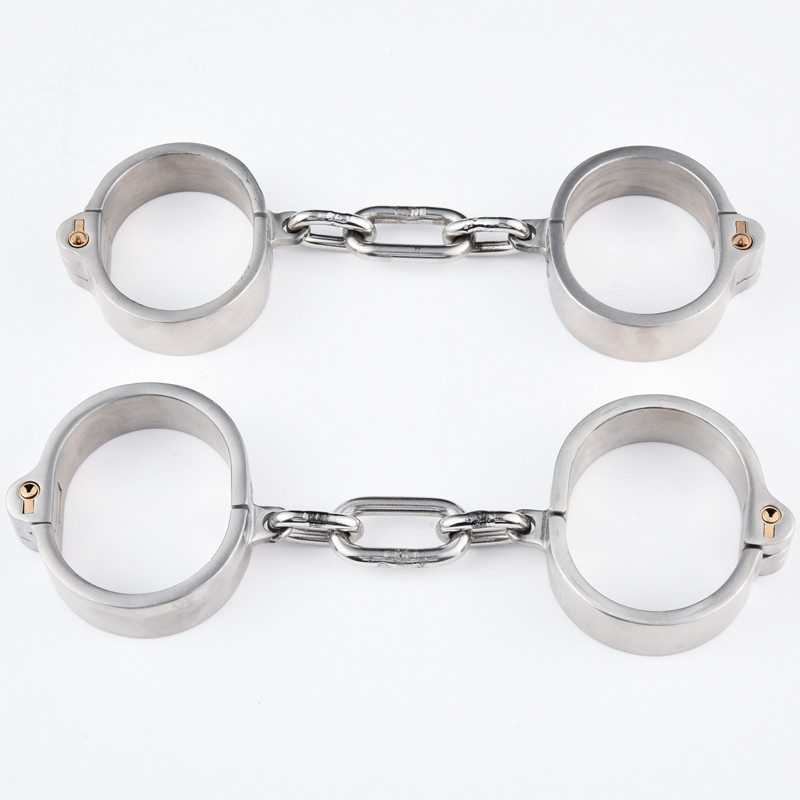 Stainless Steel Handcuffs And Ankle Cuffs With Stealth Lock For Bdsm Roleplay Unisex Fetish Restraints Sex Toy - 5