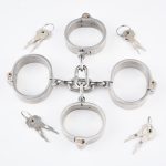 Stainless Steel Handcuffs Ankle Cuff With Chain Stealth Lock Hand Cuffs Wrist Restraints Fetish Slave Bdsm Sex Toy For Women Man