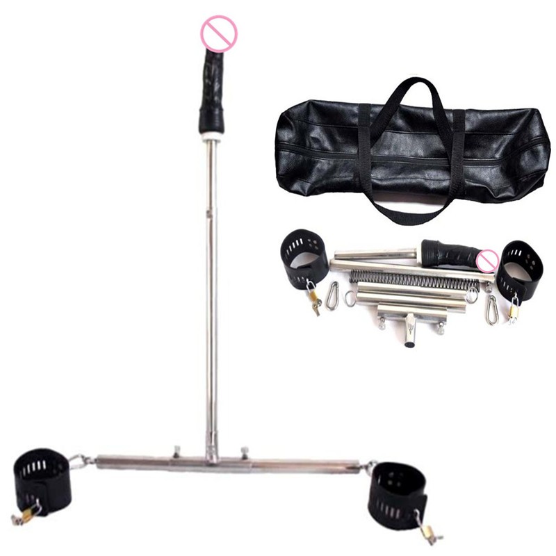 Stainless Steel Bondage Stand With Anal Plug Ankle Cuffs Fetish Slave Frame Spreader Bar - 1