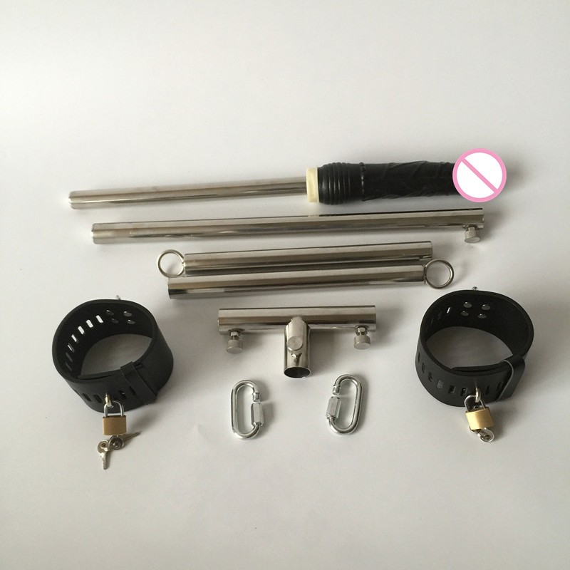 Stainless Steel Bondage Stand With Anal Plug Ankle Cuffs Fetish Slave Frame Spreader Bar - 7