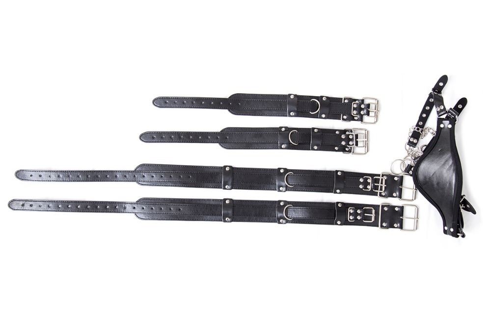 Leather Handcuffs Ankle Cuffs Set Adult Bdsm Weighted Chains Bondage Sex Toy For Couples - 2