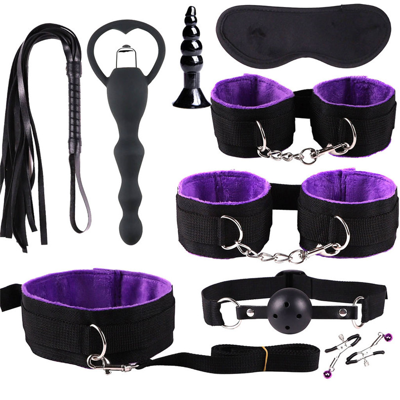 9piece Luxury Bdsm Set Plush Bondage Kit With Vibrator Whip Massager For Adult Couples Play - 4