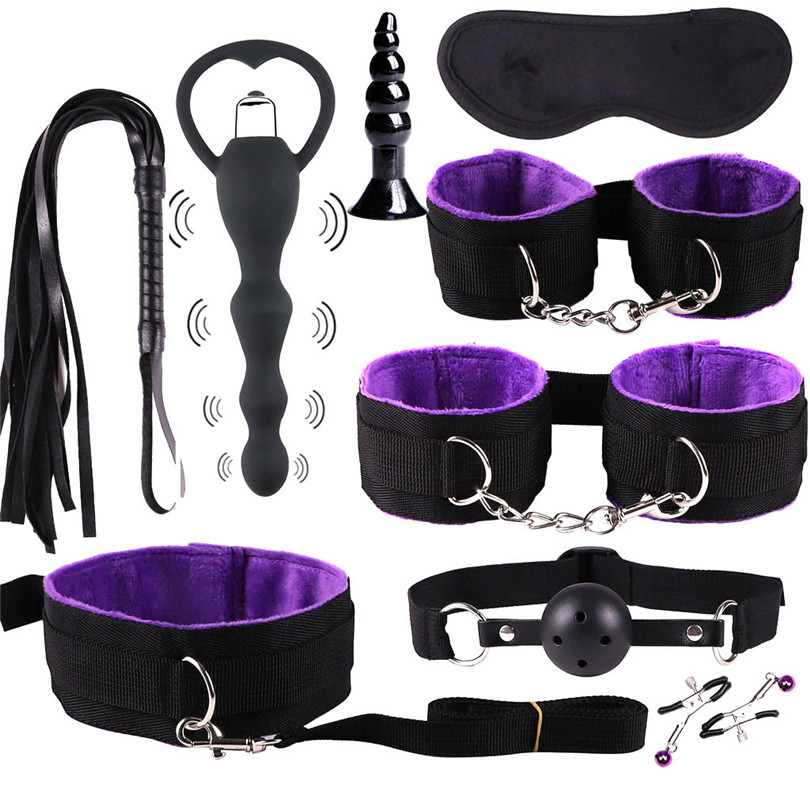 9piece Luxury Bdsm Set Plush Bondage Kit With Vibrator Whip Massager For Adult Couples Play - 5