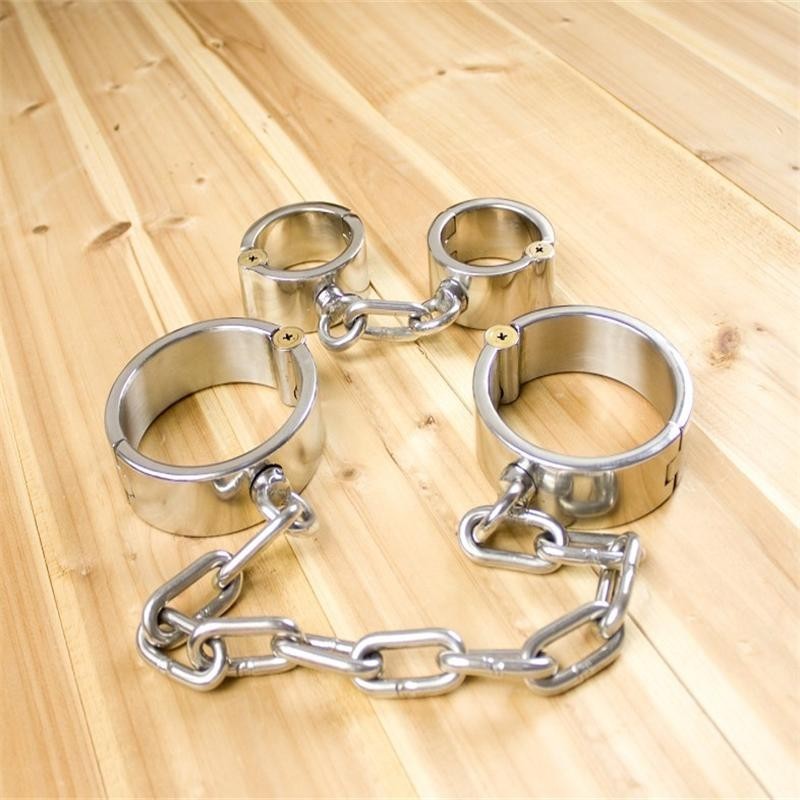 Bdsm Bondage Set Adult Handcuffs Ankle Cuffs Metal Leg Irons Erotic Slave Toys - 3