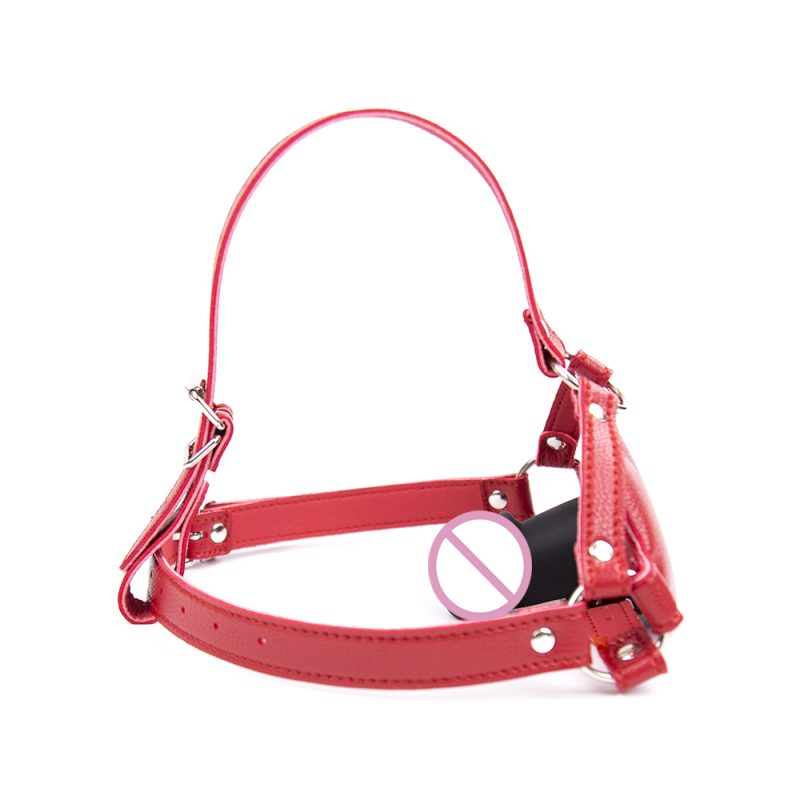 Sexy Mouth Type Pen Leather Harness Bondage Gag Silicone Dildo Oral Sex Penis Plug Bdsm