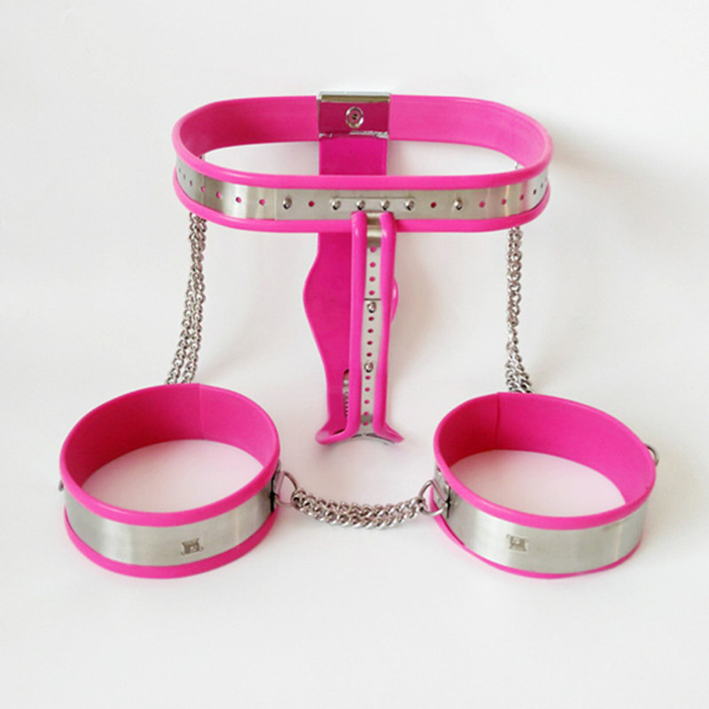 Stainless Steel 5piece Bdsm Adult Toy Set Chastity Belt Collar Bra Handcuffs Thigh Rings - 2
