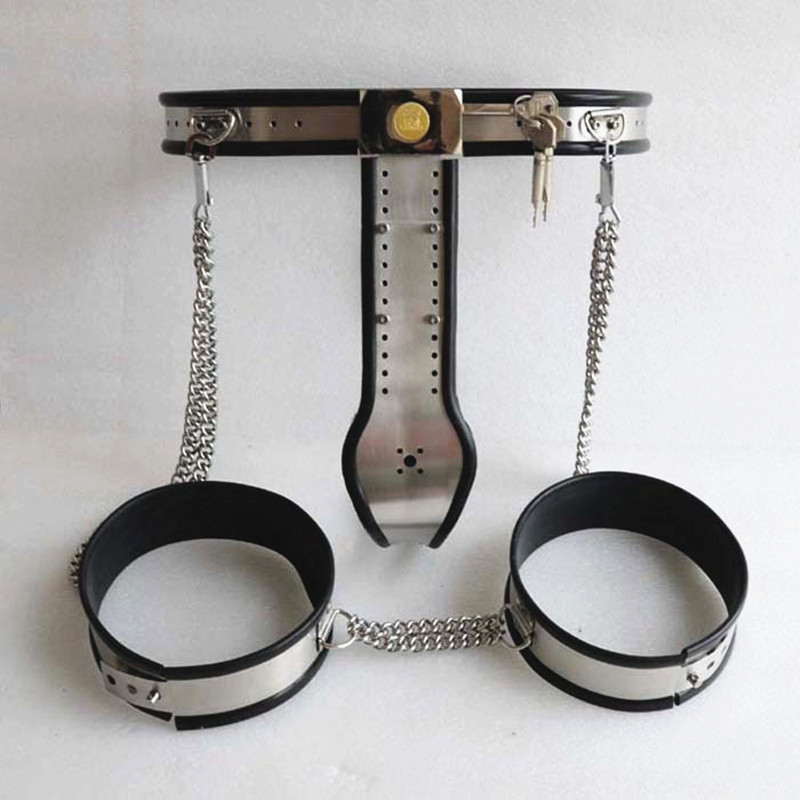 Stainless Steel 5piece Bdsm Adult Toy Set Chastity Belt Collar Bra Handcuffs Thigh Rings - 7