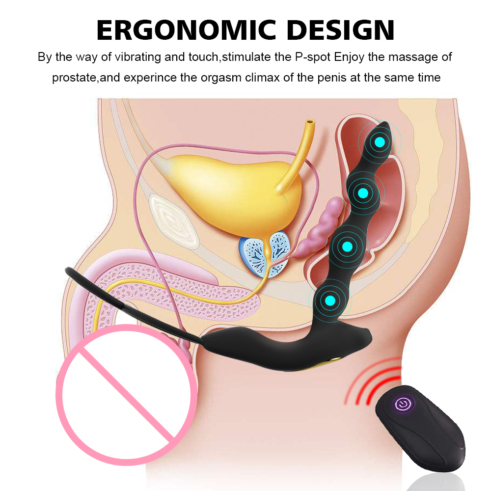 Mens Silicone Prostate Massager Vibrator Long Anal Toy Butt Plug Ejaculation Delay Ring - 5