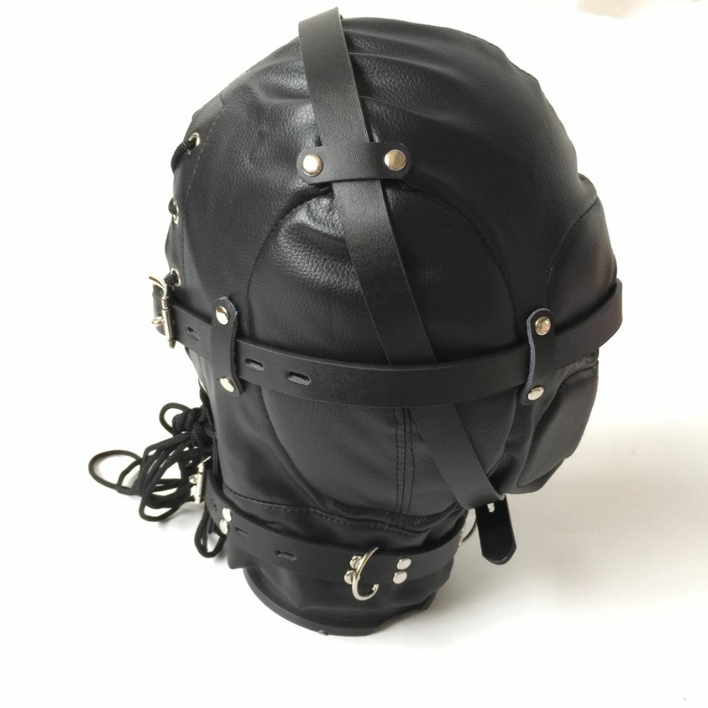 Black Leather Bdsm Bondage Hood Breathable Tight Fit Elastic With Zipper Headgear For Slave Roleplay Sex Toy - 2