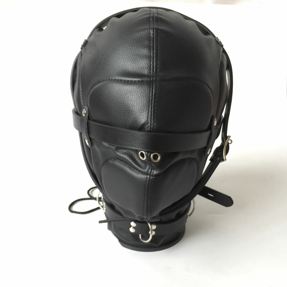Black Leather Bdsm Bondage Hood Breathable Tight Fit Elastic With Zipper Headgear For Slave Roleplay Sex Toy - 4