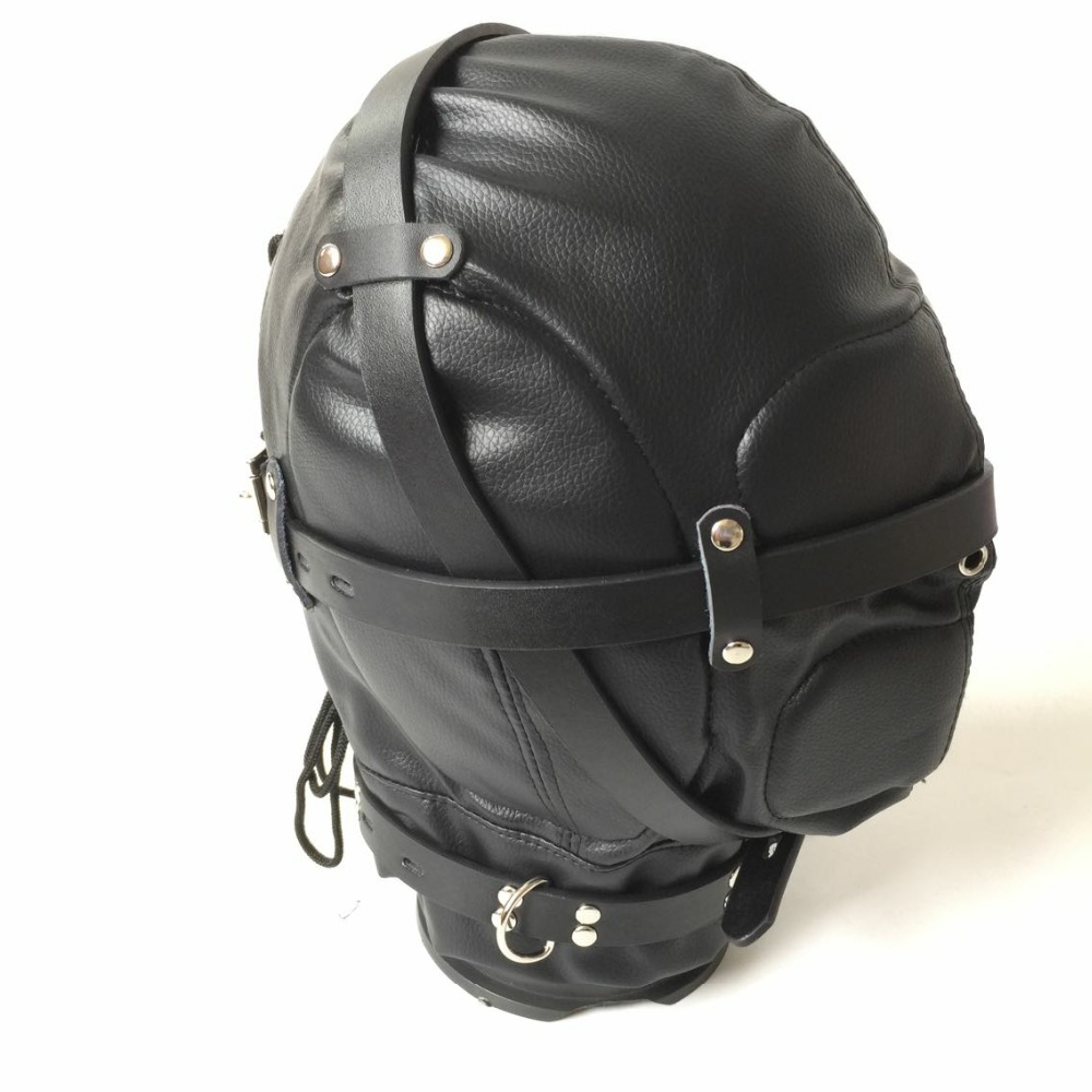 Black Leather Bdsm Bondage Hood Breathable Tight Fit Elastic With Zipper Headgear For Slave Roleplay Sex Toy - 5