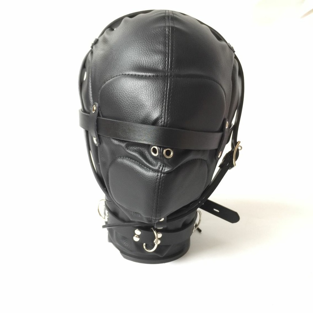 Black Leather Bdsm Bondage Hood Breathable Tight Fit Elastic With Zipper Headgear For Slave Roleplay Sex Toy - 6