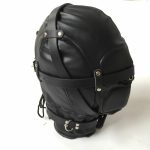Zipper Tight Fit Black Elastic Leather Full Head Blind Hood Bdsm Bondage Breathable Slave Pig Gear Sex Toy