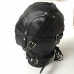 Zipper Tight Fit Black Elastic Leather Full Head Blind Hood Bdsm Bondage Breathable Slave Pig Gear Sex Toy - 2