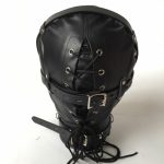 Zipper Tight Fit Black Elastic Leather Full Head Blind Hood Bdsm Bondage Breathable Slave Pig Gear Sex Toy - 3