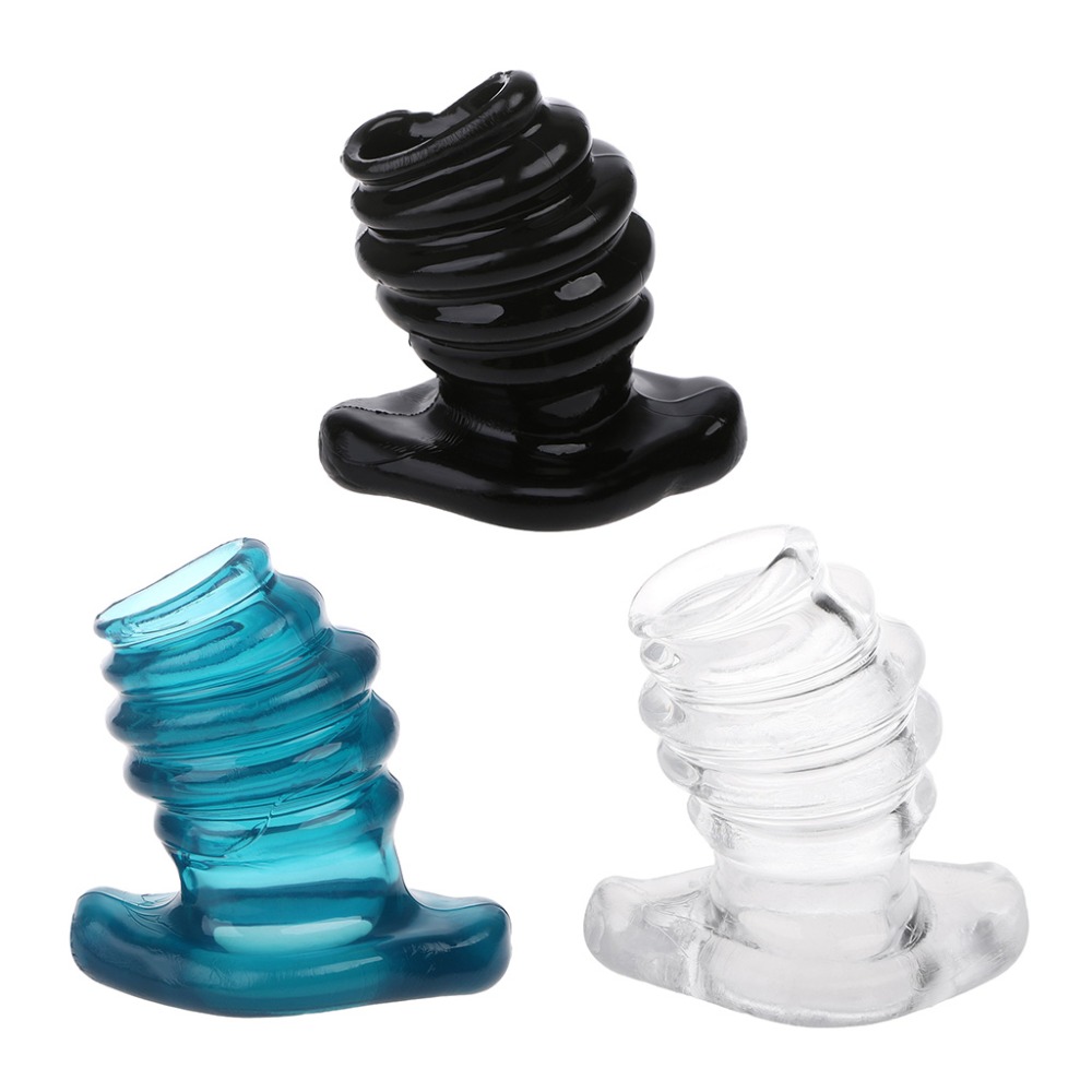 Hollow Anal Plug With Full Access Tunnel Rippled Enema Training Safe Silicone Butt Play Toy - 2