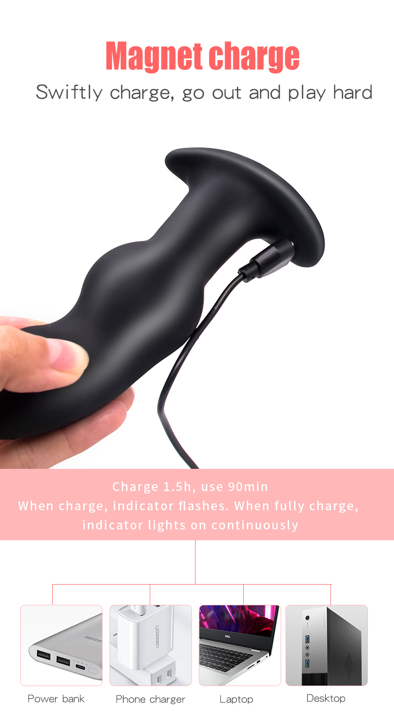 Wireless Silicone Anal Vibrator Outdoor Butt Plug With Vibrating Rotation Beads Prostate Massage Toy For Gay Men - 8