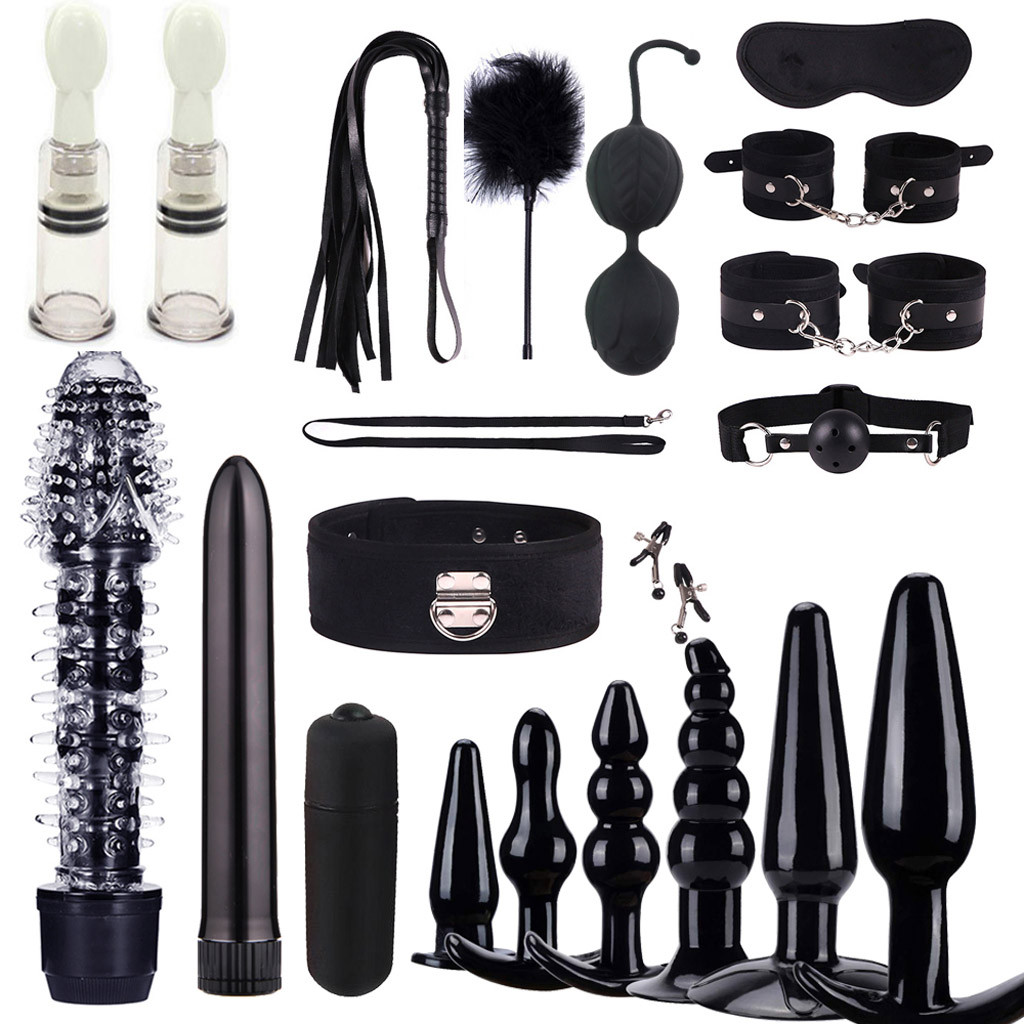 21pcs Adult Couples Sex Toy Kit Vibrator Dildo Anal Plug Massager Erotic Restraints - 1