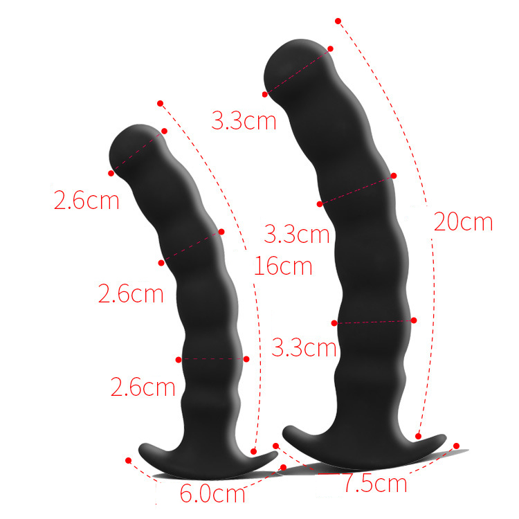 Silicone Anal Dildo For Men And Women Beaded Soft Black Two Sizes Long - 1