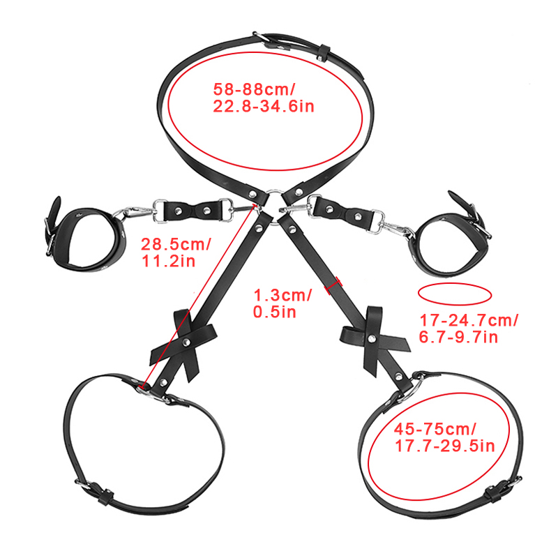 Black Pu Leather Bdsm Bondage Set With Thigh Cuffs Handcuffs Adult Games For Couples Womens Seductive Panties - 4