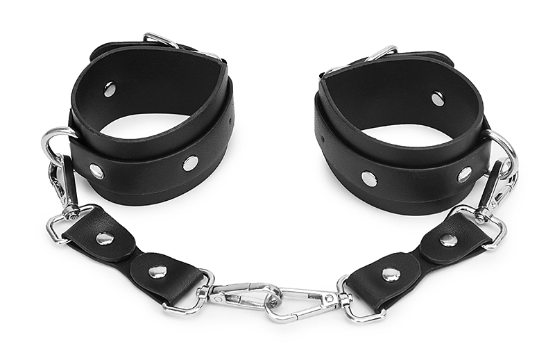 Black Pu Leather Bdsm Bondage Set With Thigh Cuffs Handcuffs Adult Games For Couples Womens Seductive Panties - 6