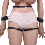 Black Pu Leather Restraint Bdsm Bondage Set Thigh Cuffs Handcuffs For Sex Toys Couples Woman Panties Adult Games - 3
