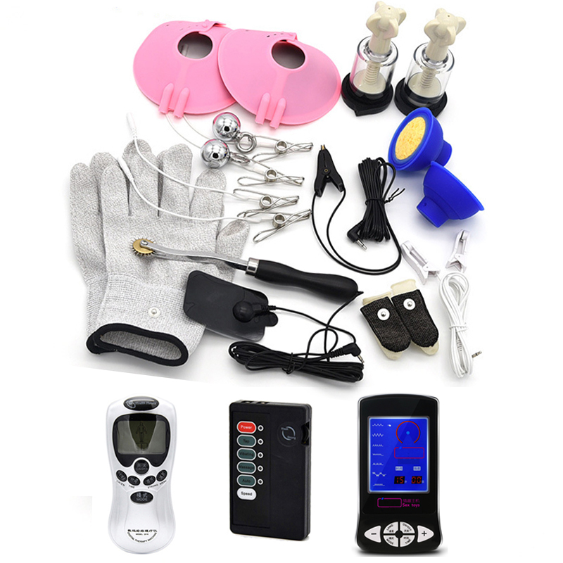 Electrostimulation Adult Toy Kit Nipple Clamps Penis Ring Breast Pads Vibrating Finger Sleeve For Bdsm Play - 1