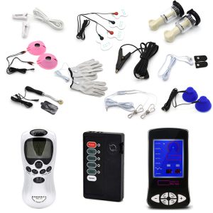 Electric Shock Accessory Kit Electro Nipple Clamps Penis Ring Massage Breast Pad Finger Vibrating Sleeve Sm Sex Toys Bdsm Games