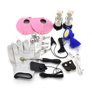 Electric Shock Accessory Kit Electro Nipple Clamps Penis Ring Massage Breast Pad Finger Vibrating Sleeve Sm Sex Toys Bdsm Games - 2