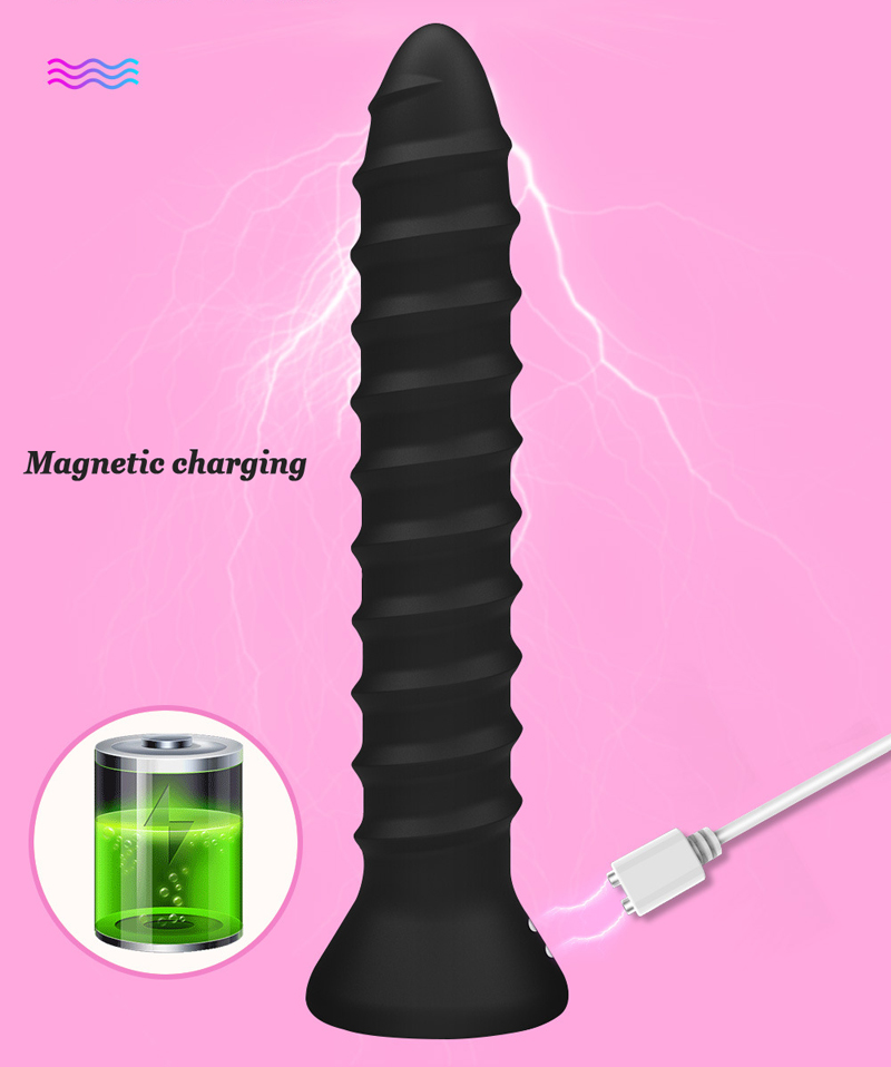Powerful Vibrating Silicone Spiral Anal Plug 6 7 8inch Dildo Stick Massager Strapon Buttplug - 8