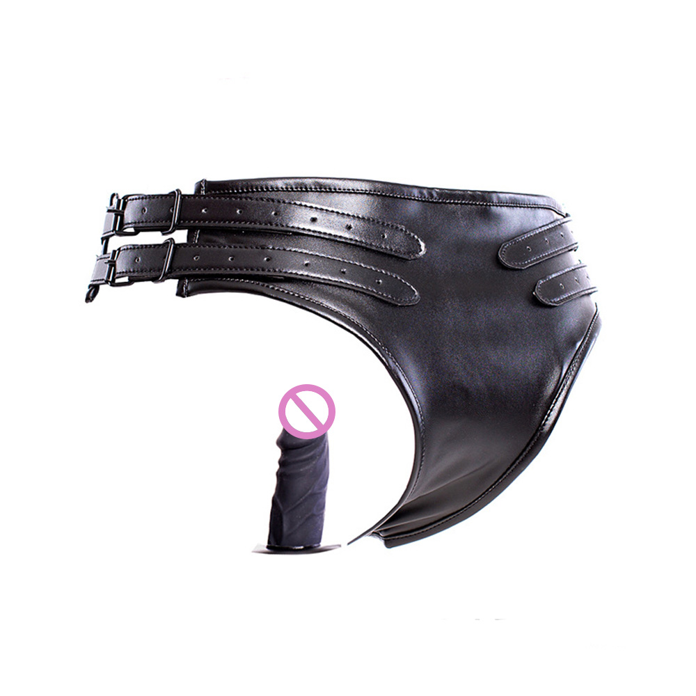 Leather Bondage Dildo Chastity Pants Female Thong Briefs Anal Butt Plug Sex Toy Nonvibrating Underwear Panties - 5