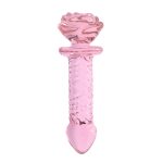 Pink Rose Glass Butt Plug Anal Beads Prostate Massage Expander Sex Toys For Women Men Buttplug - 4