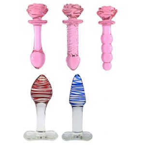 Pink Rose Glass Butt Plug Anal Beads Prostate Massage Expander Sex Toys For Women Men Buttplug