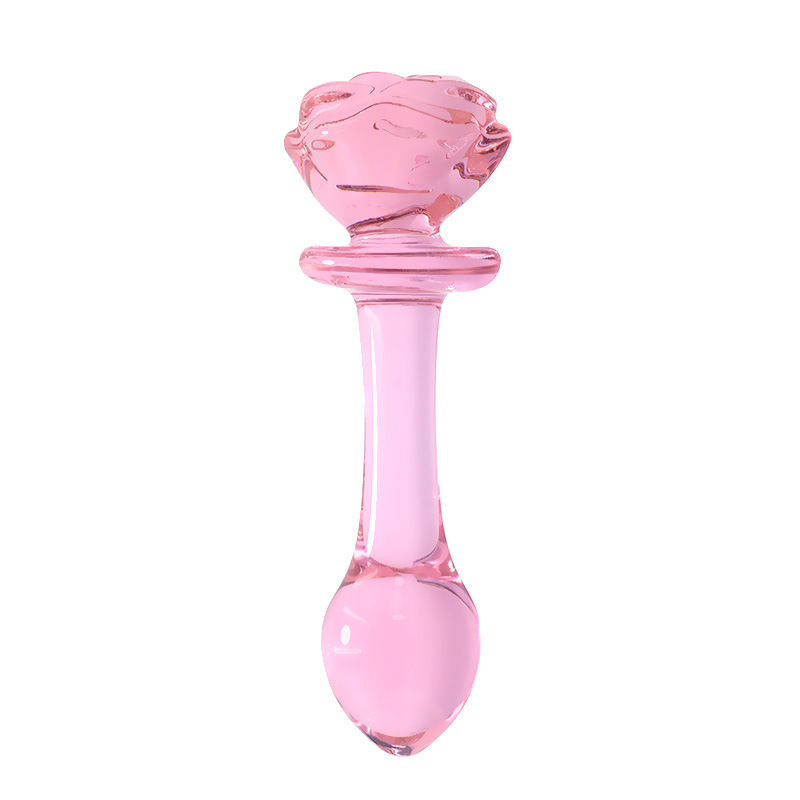 Pink Rose Glass Anal Beads Prostate Massager Butt Plug Expander Unisex Adult Pleasure Toy - 15